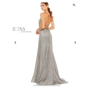 Ieena for Mac Duggal Womens Sz 4 Lace-Up Trumpet Formal Prom Dress Gown Silver